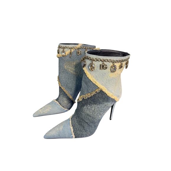 Dolce and Gabbana NIB Distressed Denim Ankle Booties in Blue Size 38 - Picture 5 of 16